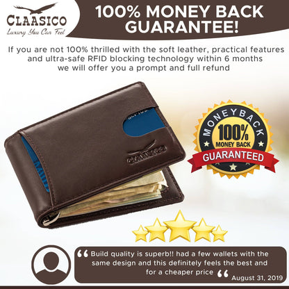 Claasico Claasico - Small bifold leather money clip wallet with pull strap: California Dessert