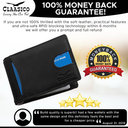 Claasico Claasico - Small bifold leather money clip wallet with pull strap: California Dessert