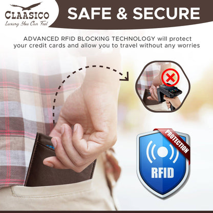 Claasico Claasico - Small bifold leather money clip wallet with pull strap: California Dessert