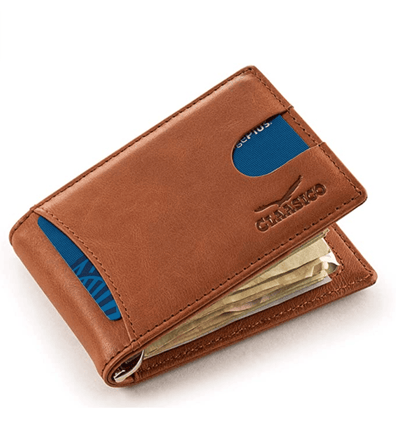 Claasico Claasico - Small bifold leather money clip wallet with pull strap: California Dessert