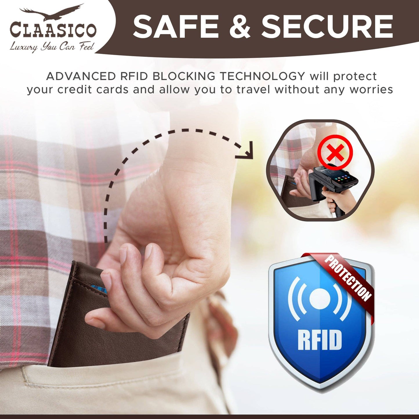 Claasico Claasico - Small bifold leather money clip wallet with pull strap: Light Gray