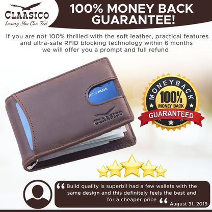 Claasico Claasico - Small bifold leather money clip wallet with pull strap: Light Gray