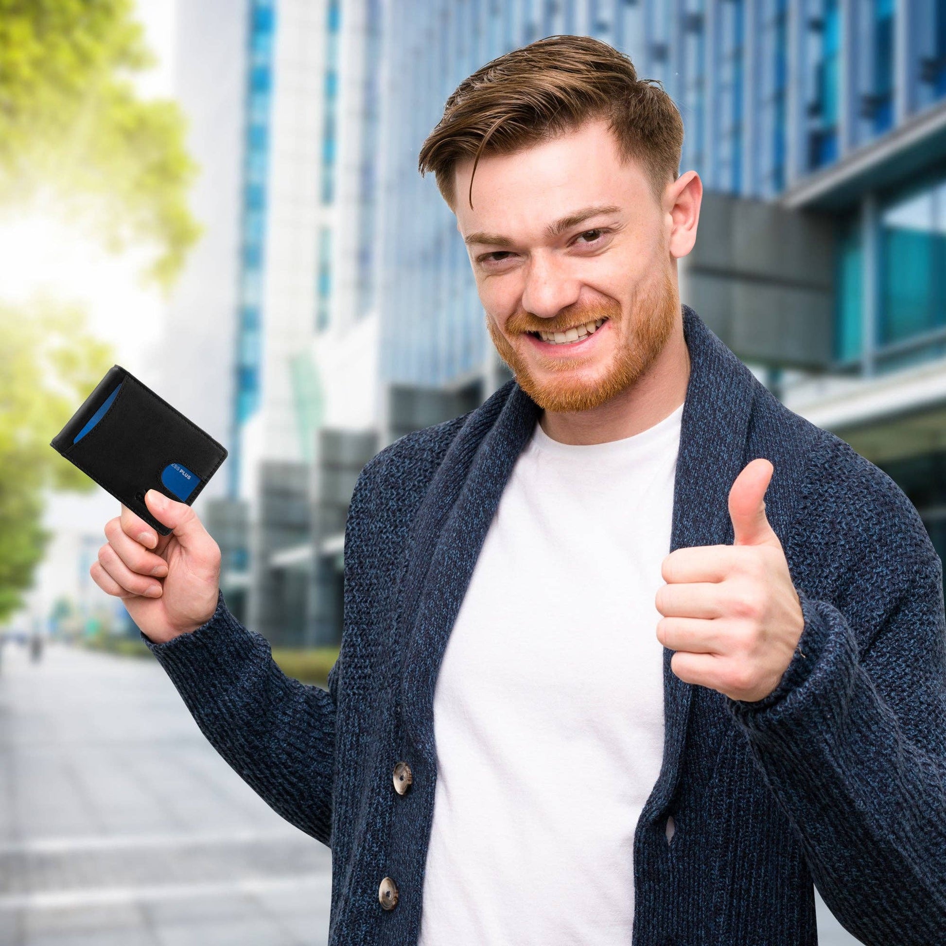 Claasico Claasico - Small bifold leather money clip wallet with pull strap: Light Gray