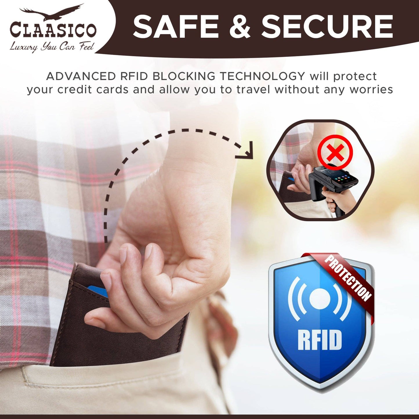 Claasico Claasico - Small bifold leather money clip wallet with pull strap: Light Gray