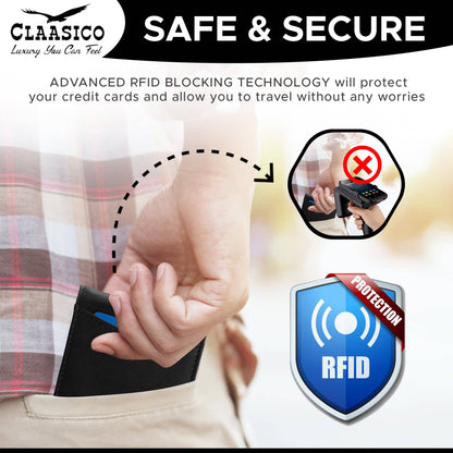 Claasico Claasico - Small bifold leather money clip wallet with pull strap: Light Gray