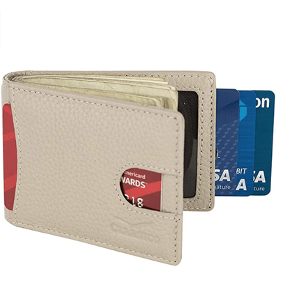 Claasico Claasico - Small bifold leather money clip wallet with pull strap: Light Gray