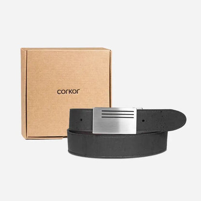 Corkor 32" to 34" (Waist 30-32) - M M - Reversible Men's Cork Belt with Plaque Buckle Vegan  (Waist 30-32)