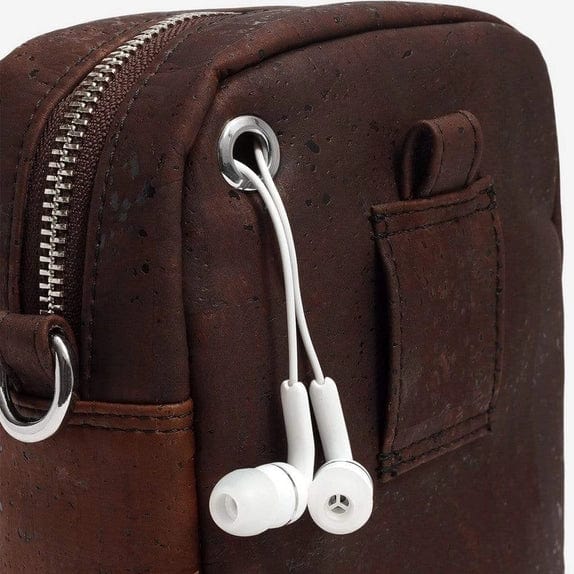 Corkor Mens Bag Cork Vertical Phone Crossbody Bag - Belt Vegan Pouch