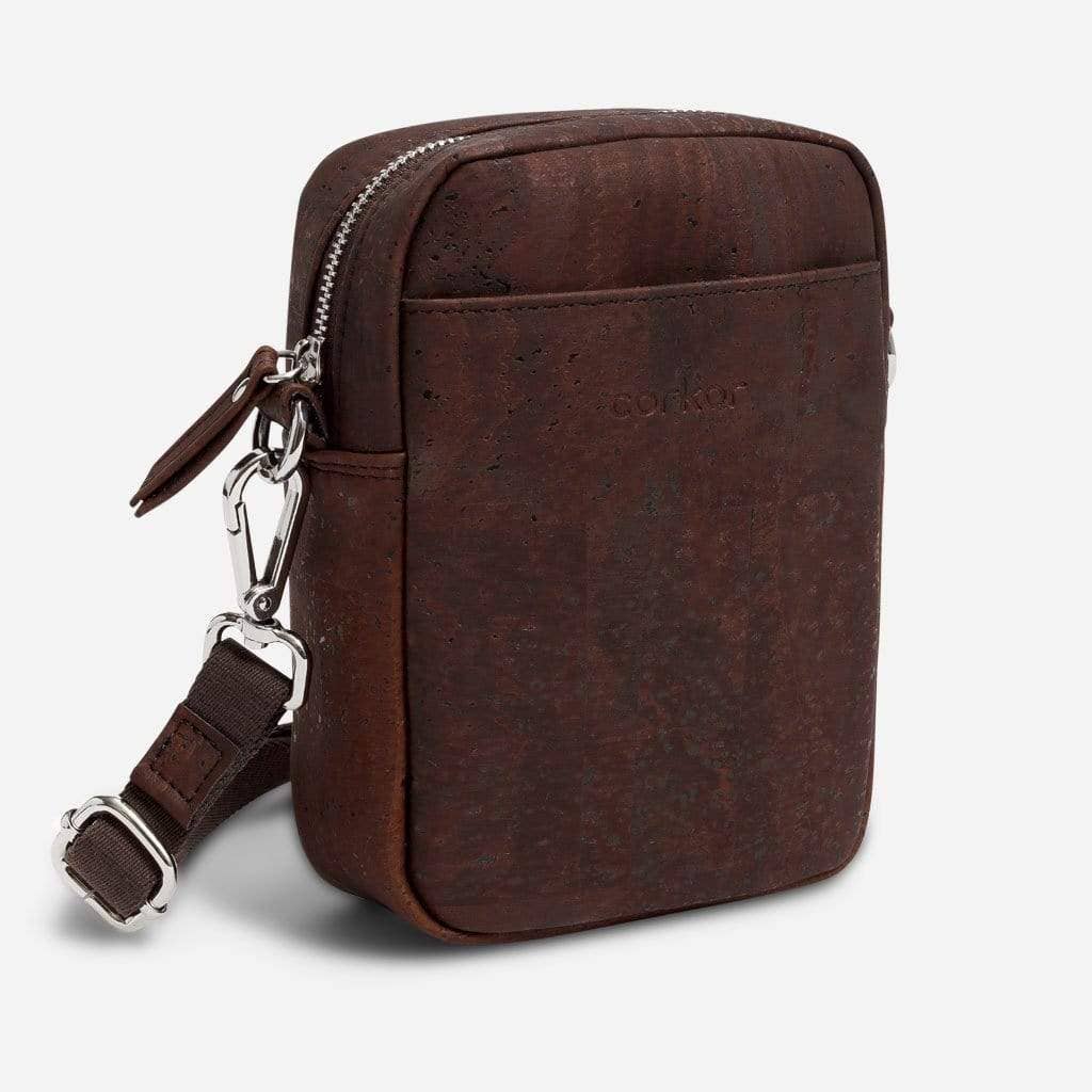 Corkor Vertical / Brown Corkor - Cork Vertical Phone Crossbody Bag - Belt Vegan Pouch