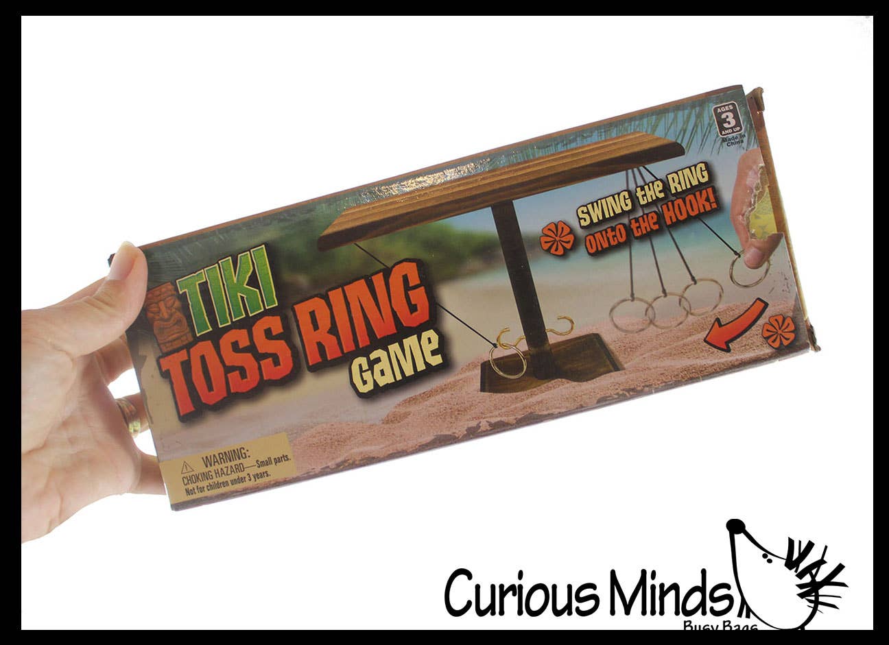 Curious Minds Toys Curious Minds Toys - Wood Tiki Toss Ring Hook Game - Swing Ring on String to Lan