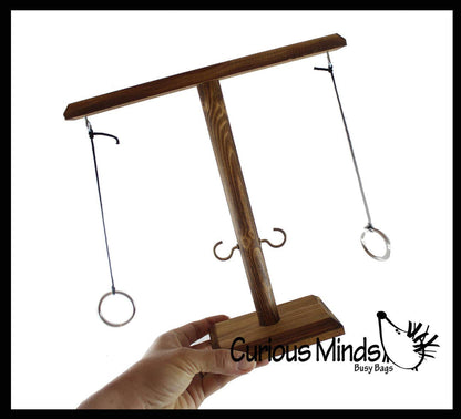 Curious Minds Toys Curious Minds Toys - Wood Tiki Toss Ring Hook Game - Swing Ring on String to Lan