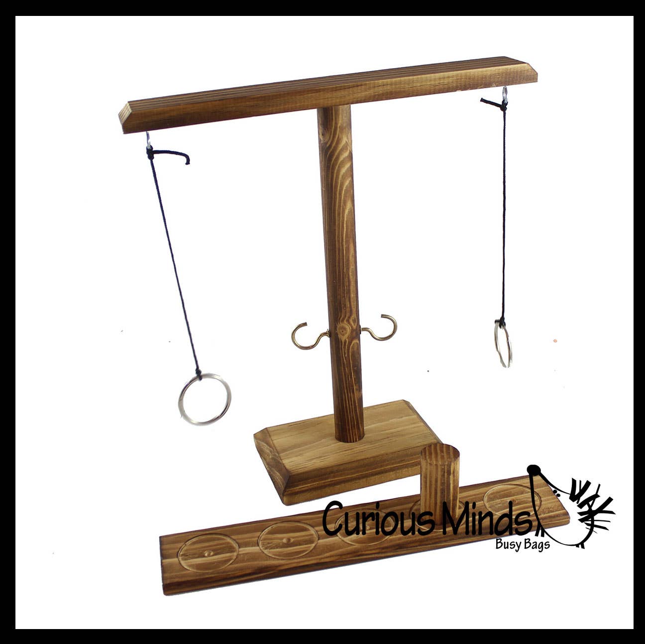 Curious Minds Toys Curious Minds Toys - Wood Tiki Toss Ring Hook Game - Swing Ring on String to Lan