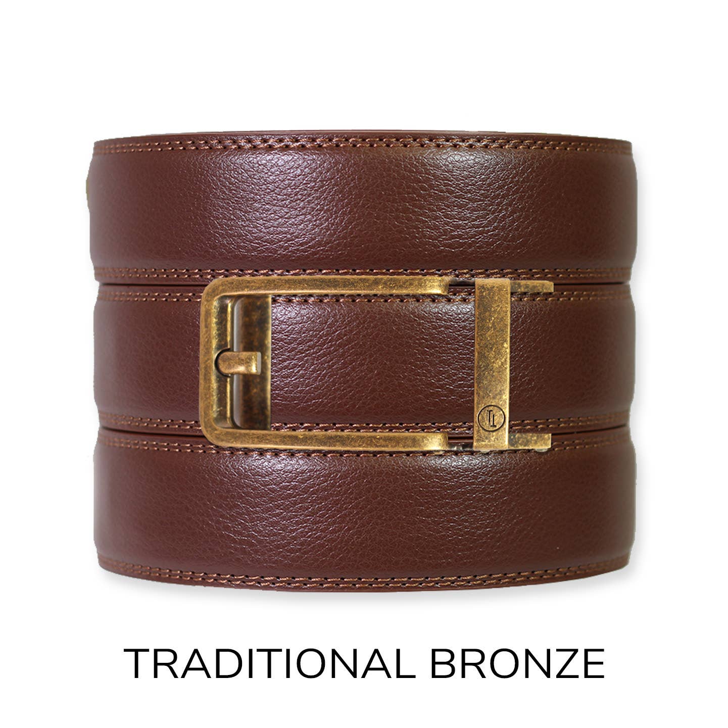 Tough Apparel - Chestnut Leather Ratchet Belt & Buckle Set: Traditional Bronze