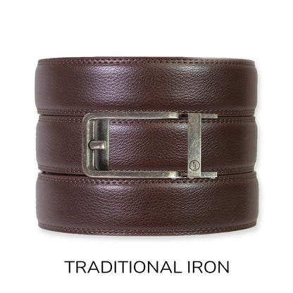 Tough Apparel - Espresso Leather Rachet Belt & Buckle Set: Iron