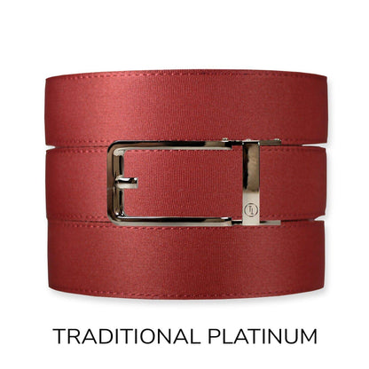 Tough Apparel - Brick Red Canvas+ Ratchet Belt & Buckle Set: Brushed Gold