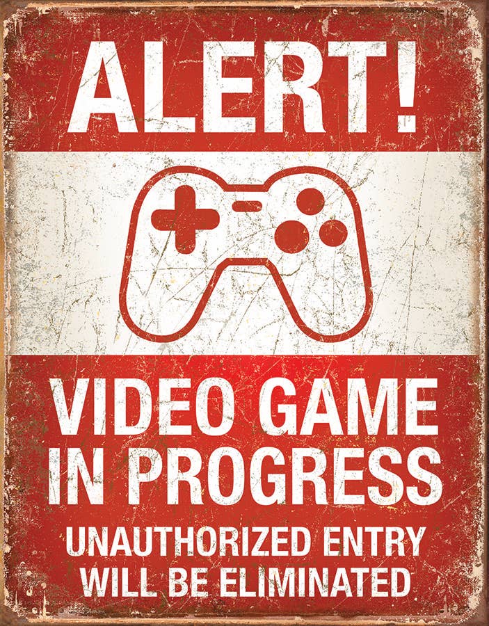 Desperate Enterprises Desperate Enterprises - Video Game in Progress Tin Sign