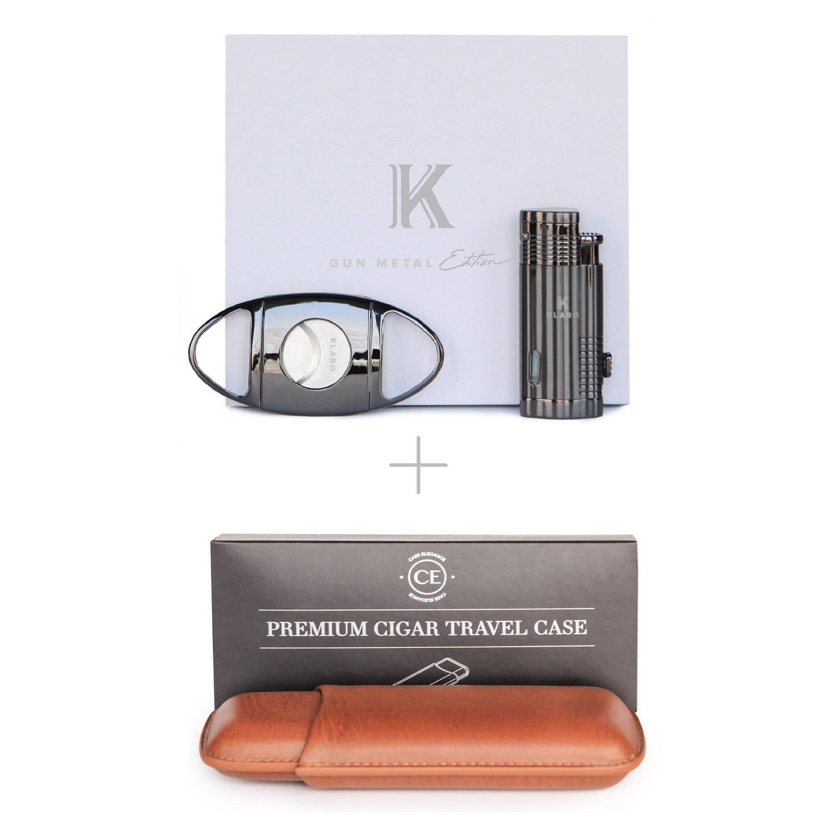 Premium Gunmetal Accessory Bundle - Cigar Cutter, Torch Lighter, Travel Case