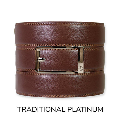 Tough Apparel - Chestnut Leather Ratchet Belt & Buckle Set: Traditional Bronze