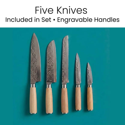 MakerFlo - Kitchen Knife Set with Magnetic Block Stand: Case of 5