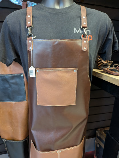 El Matador Knives apron #80 - Handmade/Handstitched Leather Apron Brown with light brown pockets