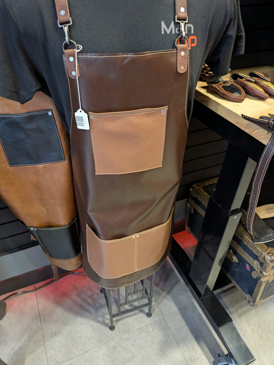 El Matador Knives apron #80 - Handmade/Handstitched Leather Apron Brown with light brown pockets