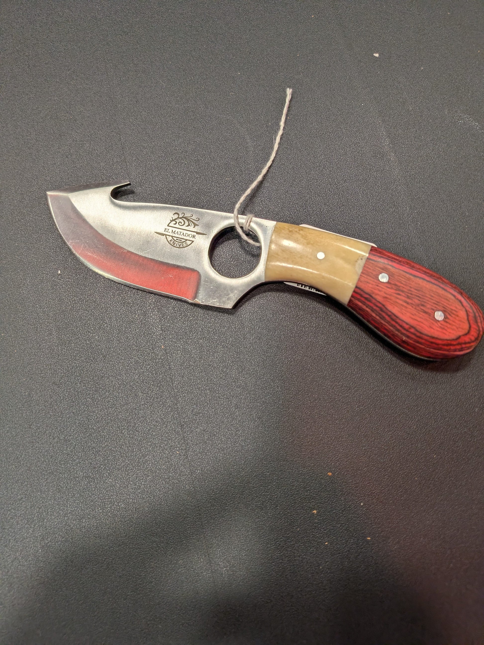 El Matador Knives Carbon Steel Knife #65 - Red/Ivory Fish Hook Knife