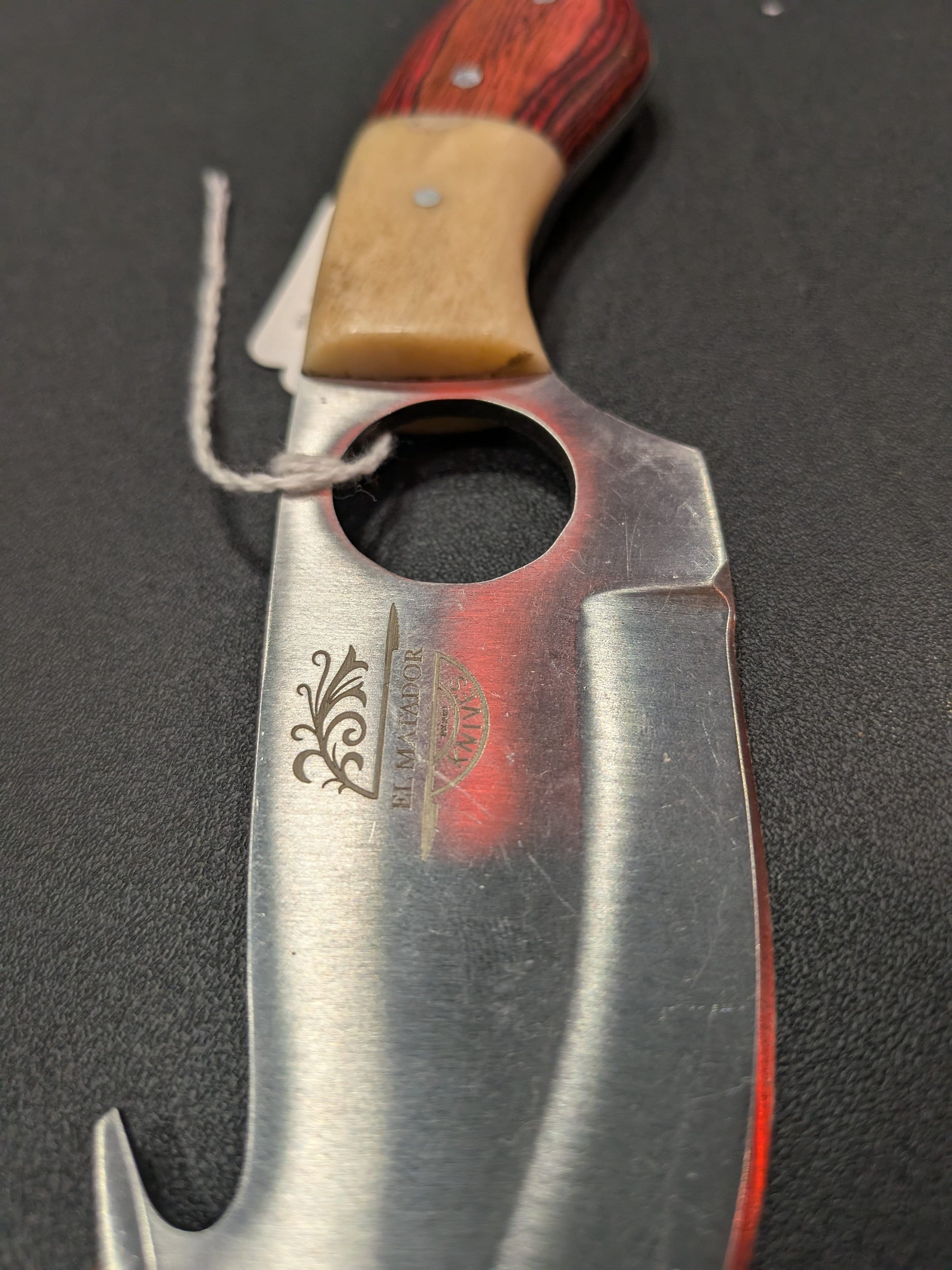 El Matador Knives Carbon Steel Knife #65 - Red/Ivory Fish Hook Knife