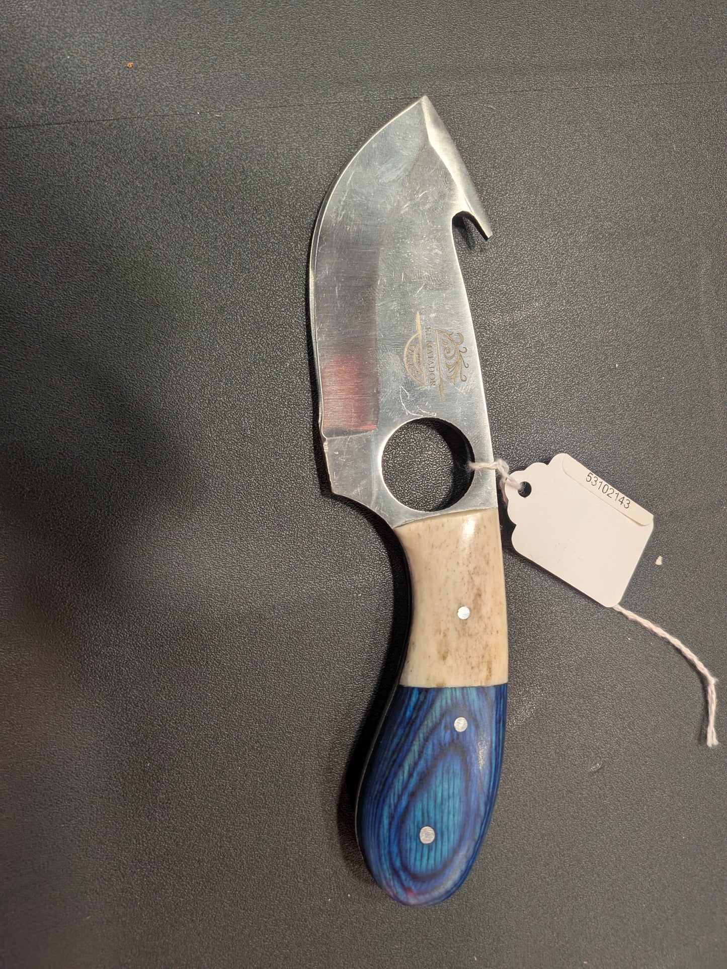 El Matador Knives Carbon Steel Knife #66 - Blue/Ivory Fish Hook Knife