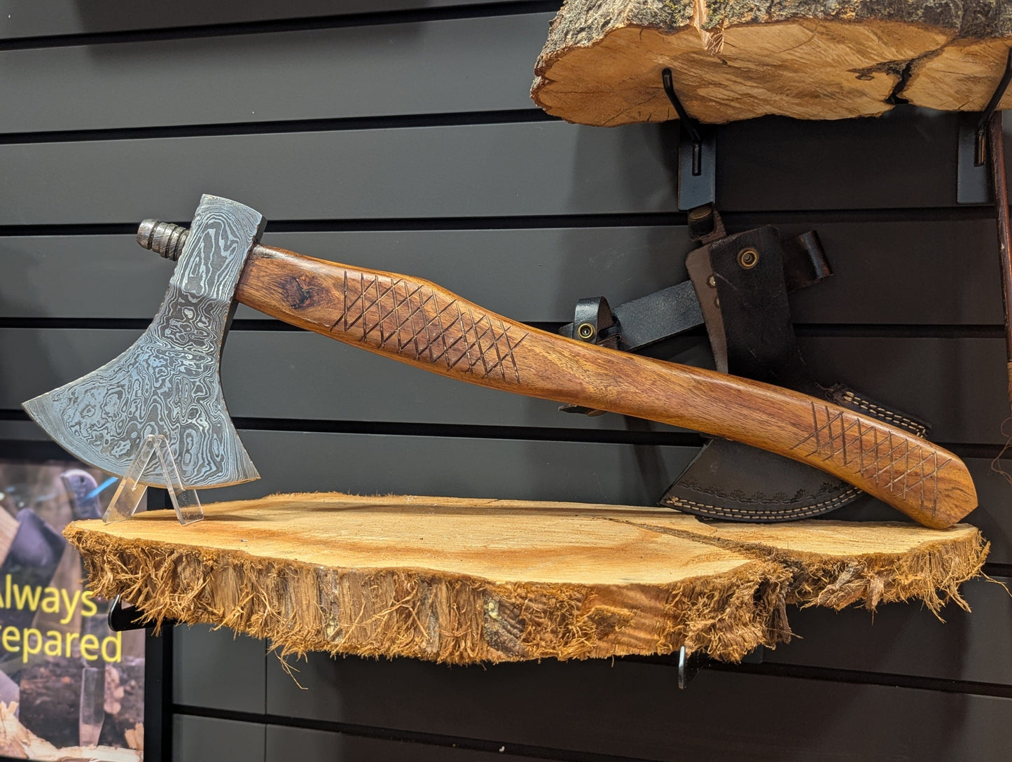 El Matador Knives Damascus Axe #54 - Carved Cross Stitch Viking Axe