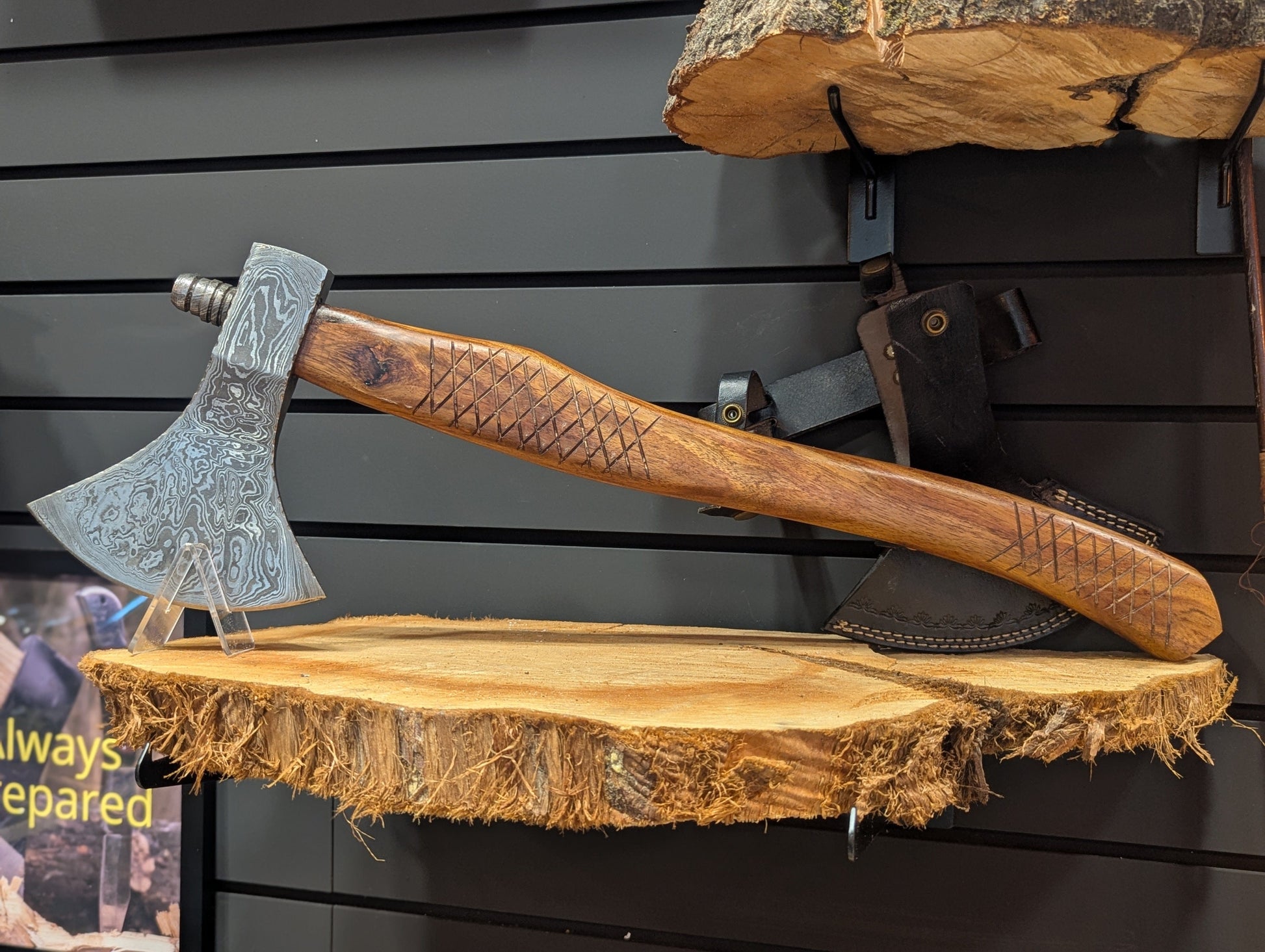 El Matador Knives Damascus Axe #54 - Carved Cross Stitch Viking Axe
