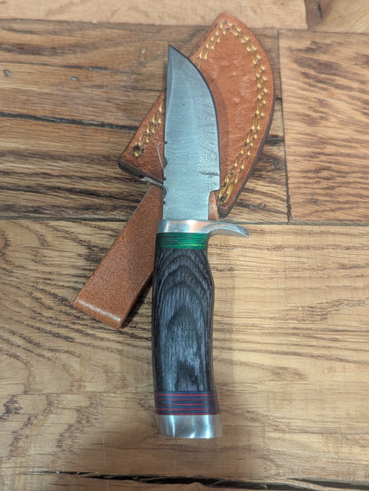 El Matador Knives Damascus Knife Black/Red Handle - Small Damascus Skinner