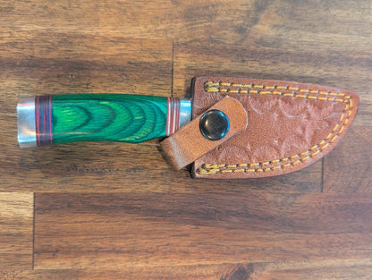 El Matador Knives Damascus Knife Green Wood Handle - Small Damascus Skinner