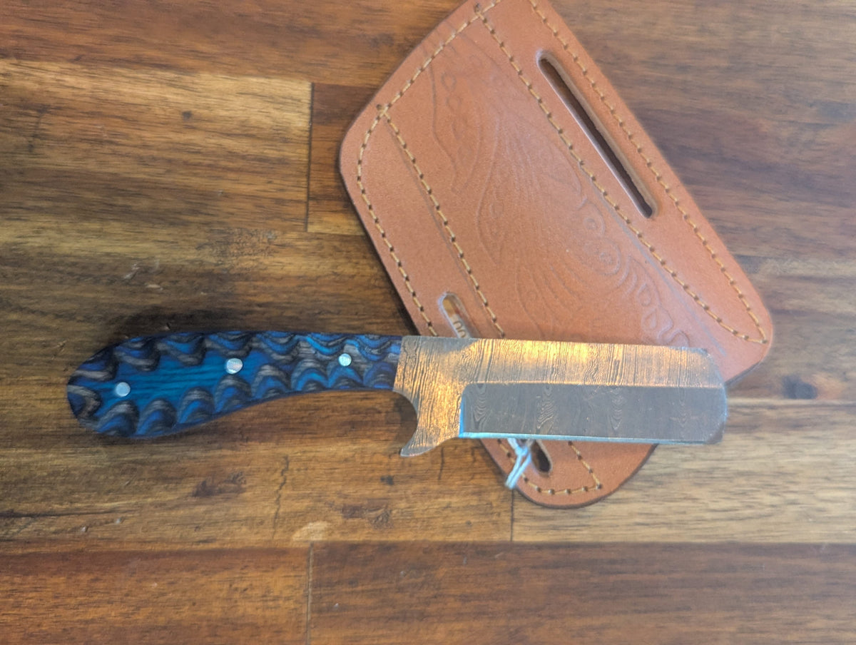El Matador Knives Damascus Knife Mini Damascus Bull Cutter Knife - Blue