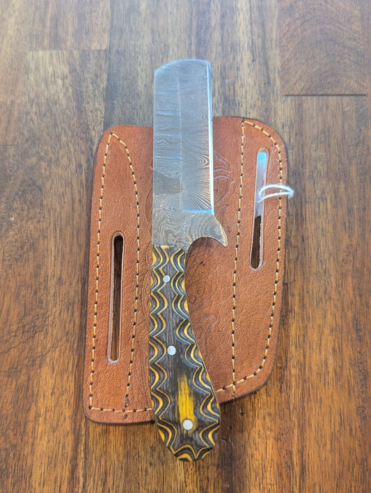 El Matador Knives Damascus Knife Mini Damascus Bull Cutter Knife - Yellow