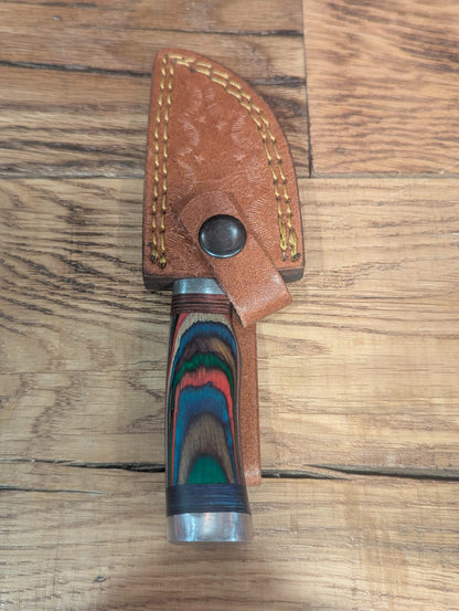 El Matador Knives Damascus Knife Multicolor Wood Handle - Small Damascus Skinner