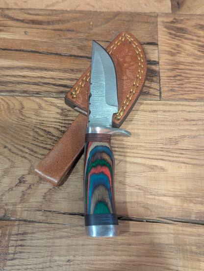 El Matador Knives Damascus Knife Multicolor Wood Handle - Small Damascus Skinner