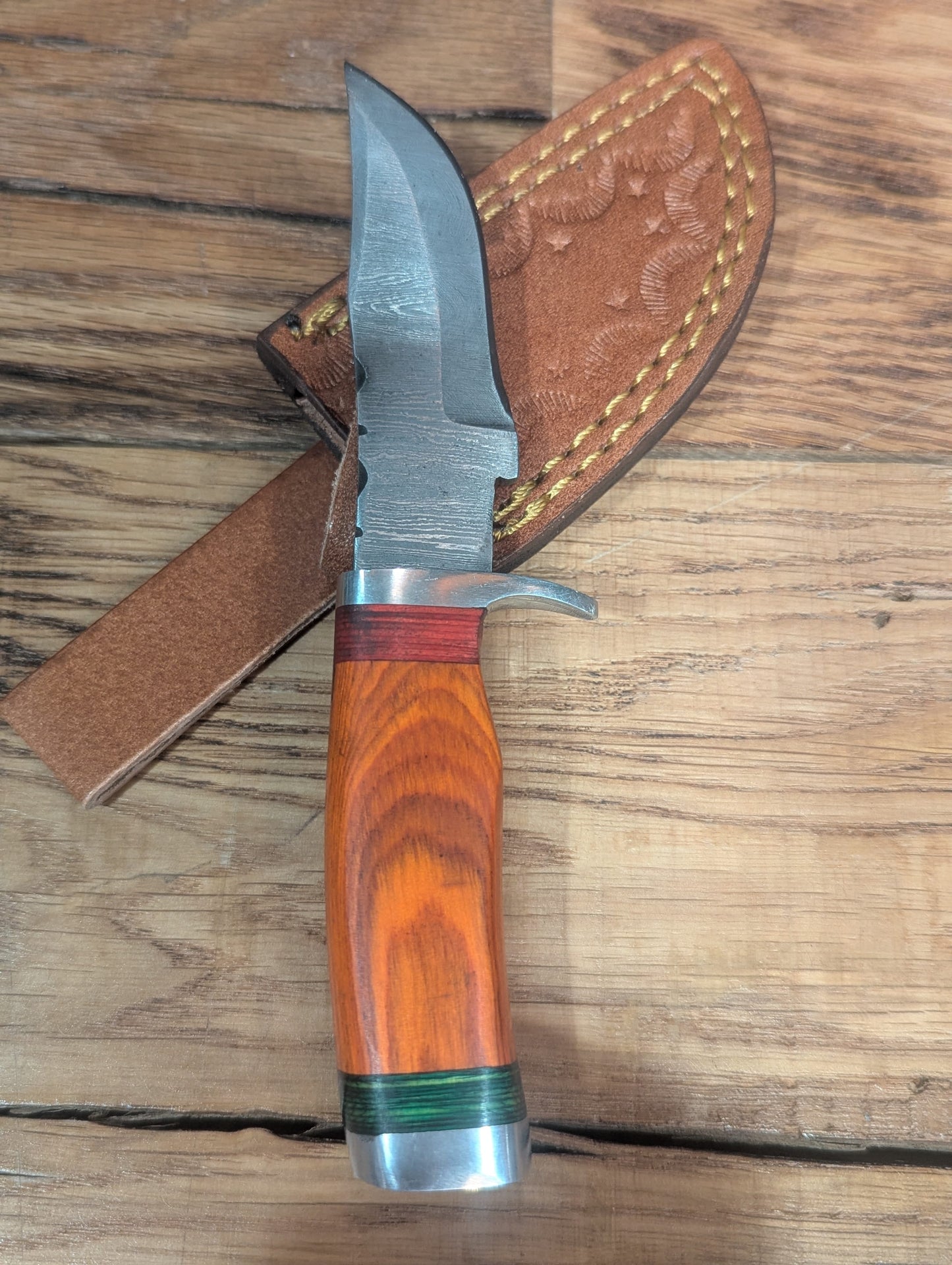 El Matador Knives Damascus Knife Orange Handle - Small Damascus Skinner Knife