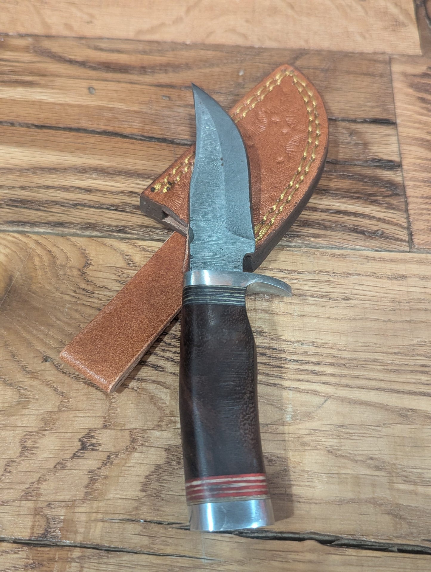 El Matador Knives Damascus Knife Walnut Handle with Assorted Accent Colors - Small Damascus Skinner