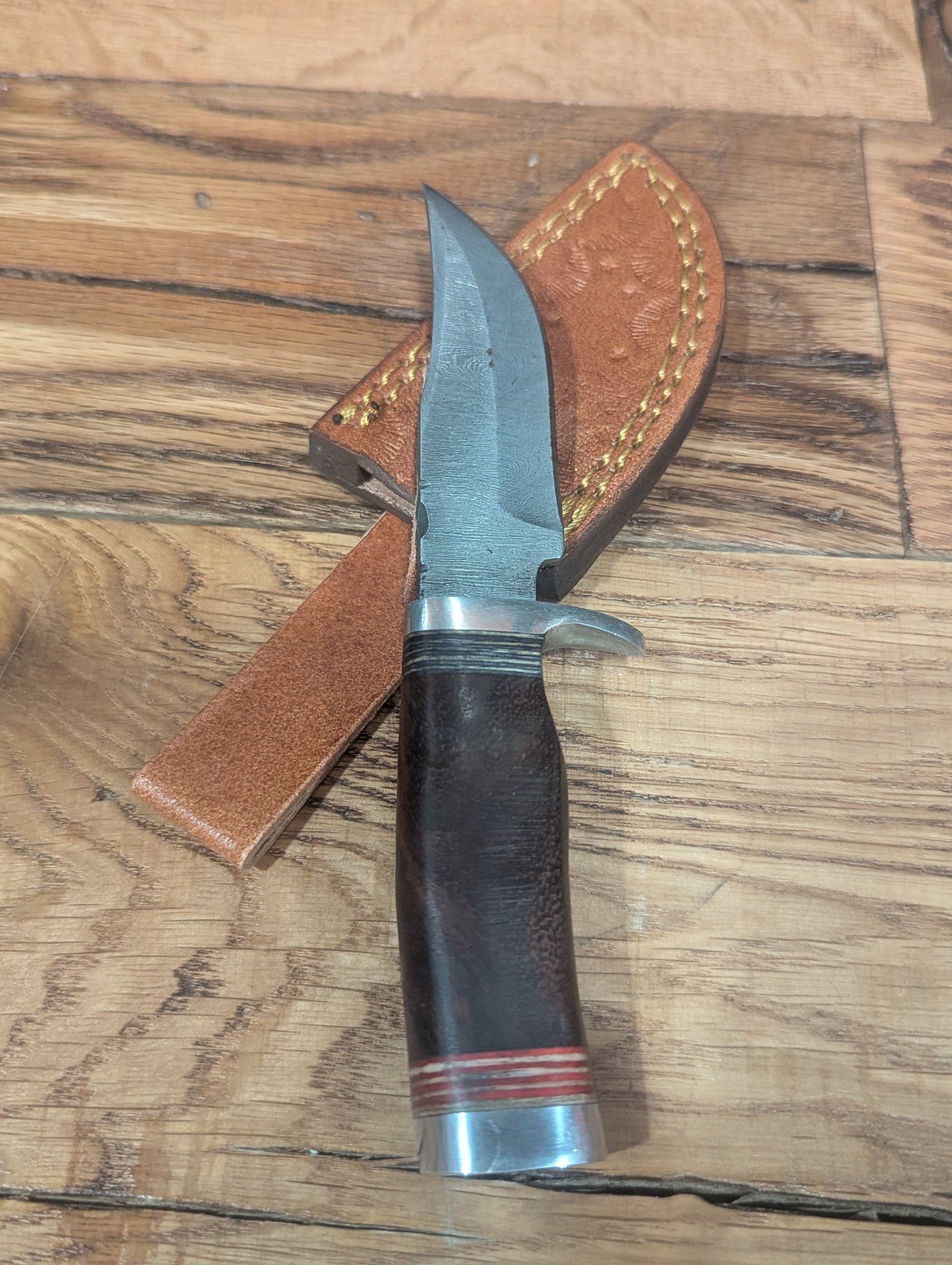 El Matador Knives Damascus Knife Walnut Handle with Assorted Accent Colors - Small Damascus Skinner
