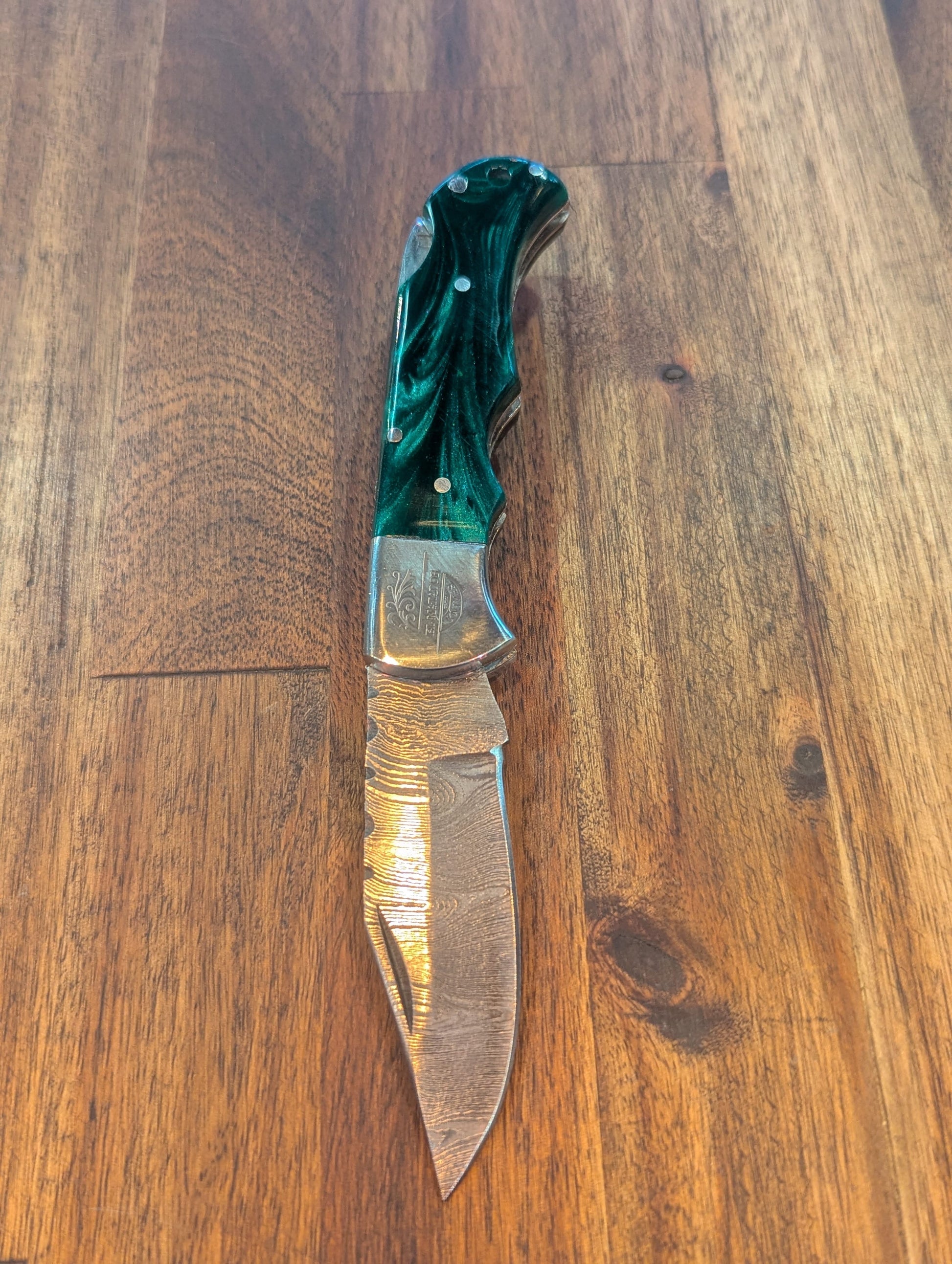 El Matador Knives Damascus Pocket Knife Dark Green Resin Damascus Pocket Knife