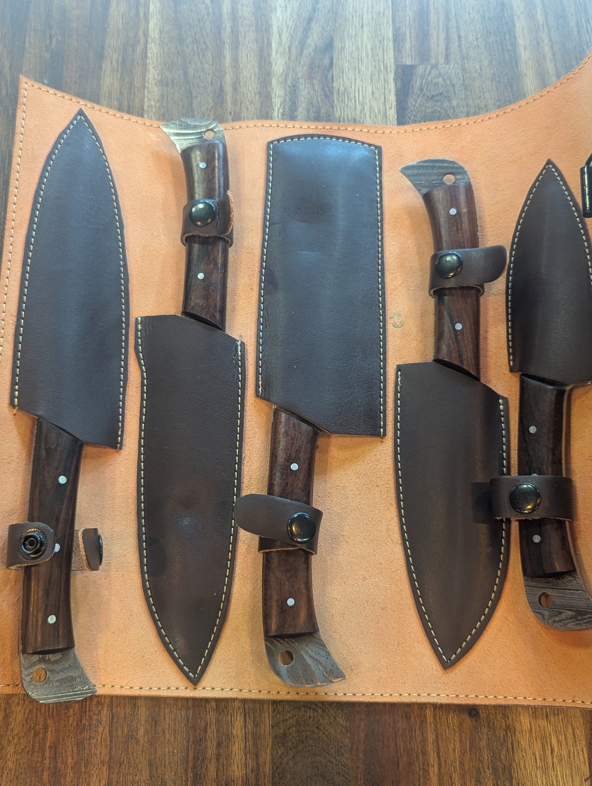 El Matador Knives Kitchen Knife Set Dark Walnut Handle Damascus 5 PC Set