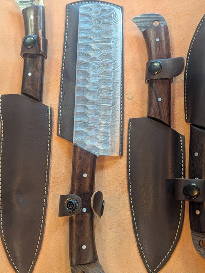 El Matador Knives Kitchen Knife Set Dark Walnut Handle Damascus 5 PC Set