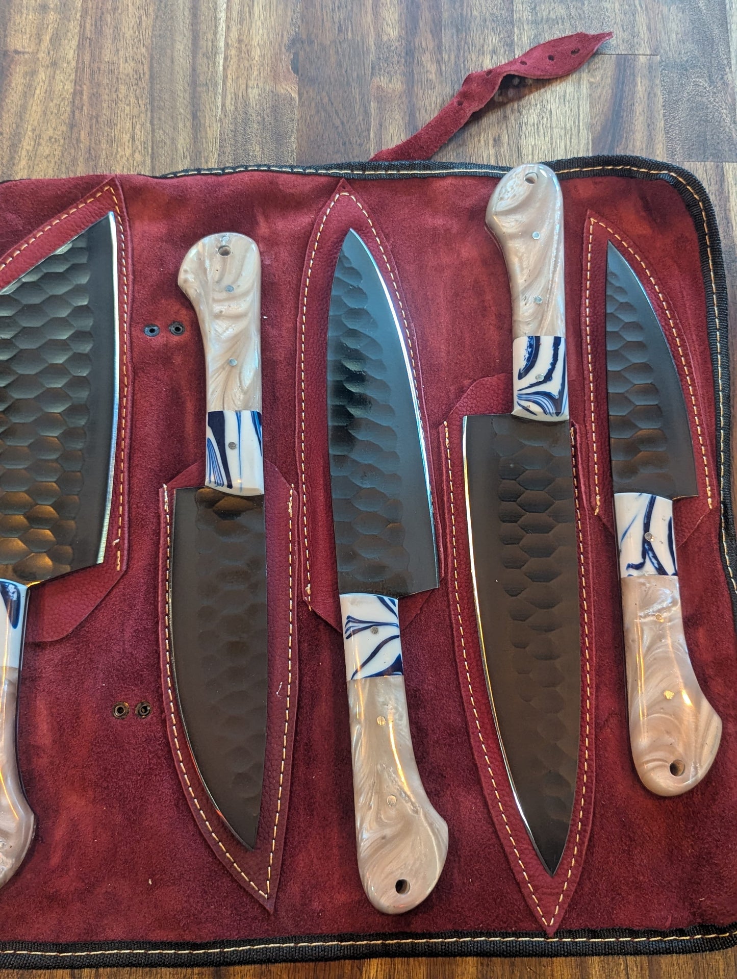 El Matador Knives Kitchen Knife Set Pearl/Blue and White Swirl Resin Handle 5 pc. Kitchen Knife Set