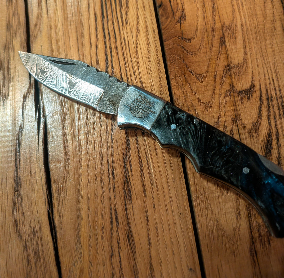 El Matador Knives Pocket Knife Black and Blue Damascus Pocket Knife