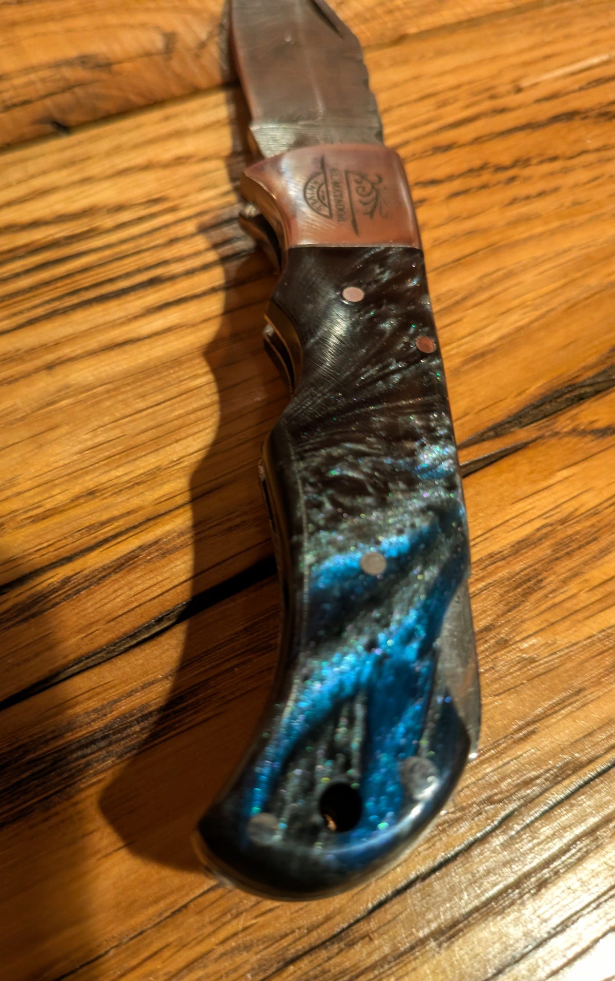 El Matador Knives Pocket Knife Black and Blue Damascus Pocket Knife