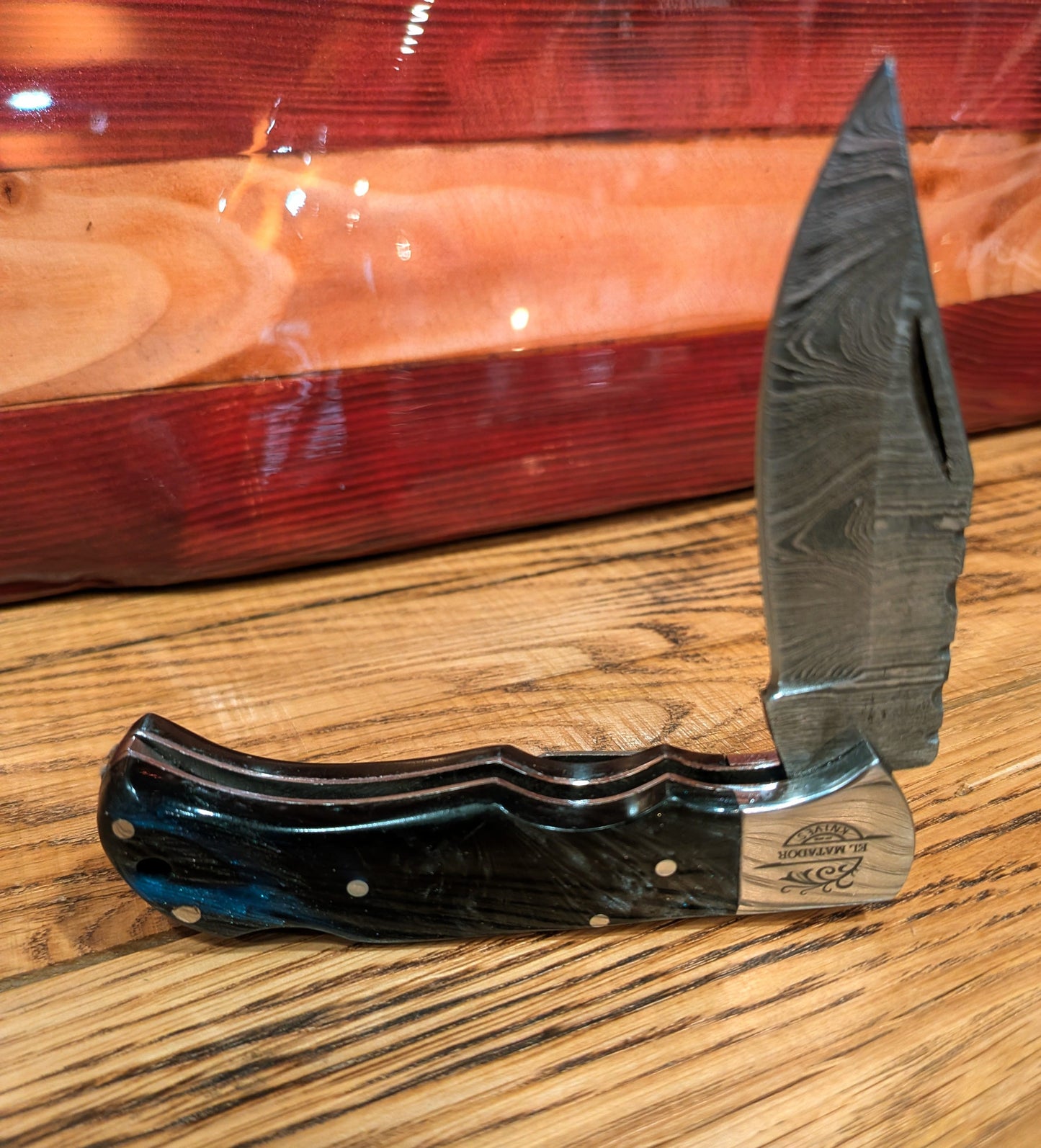 El Matador Knives Pocket Knife Black and Blue Damascus Pocket Knife