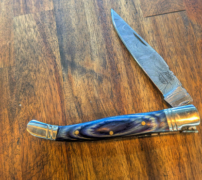 El Matador Knives Pocket Knife Blue long slim Damascus Pocket Knife