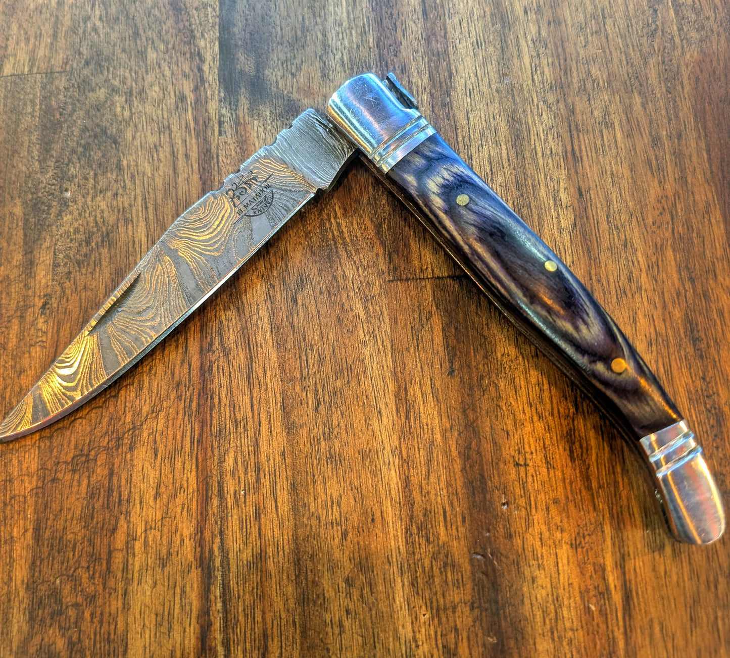 El Matador Knives Pocket Knife Blue long slim Damascus Pocket Knife