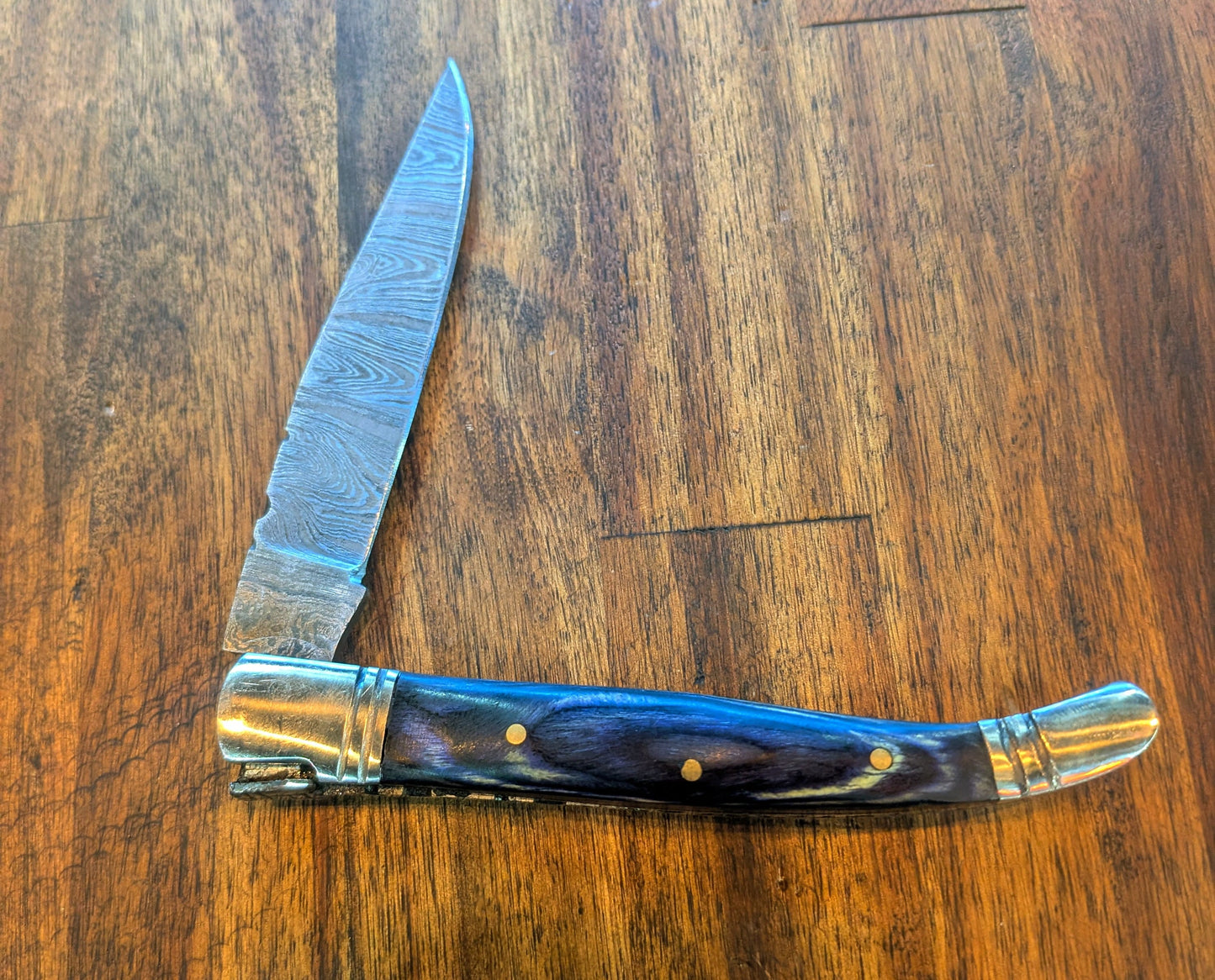 El Matador Knives Pocket Knife Blue long slim Damascus Pocket Knife