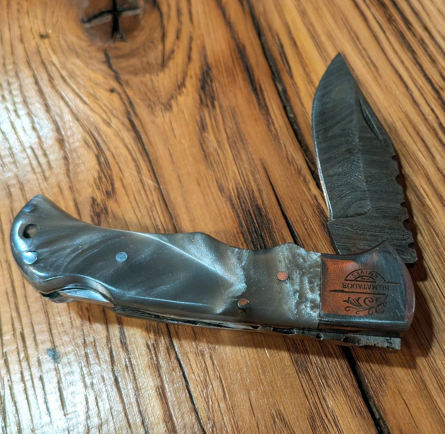 El Matador Knives Pocket Knife Grey/Silver Damascus Pocket Knife